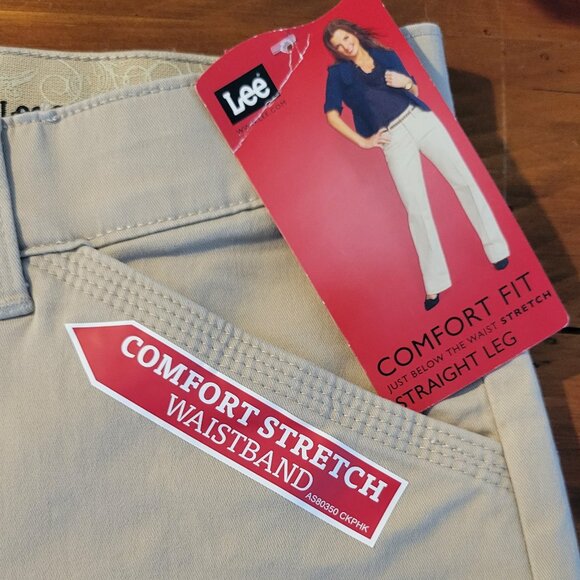 Lee Comfort Fit stretch straight leg pants, "Sahara" tan, size Misses 12 Long - Picture 10 of 15